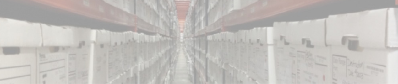 View of boxes of documents in warehouse.