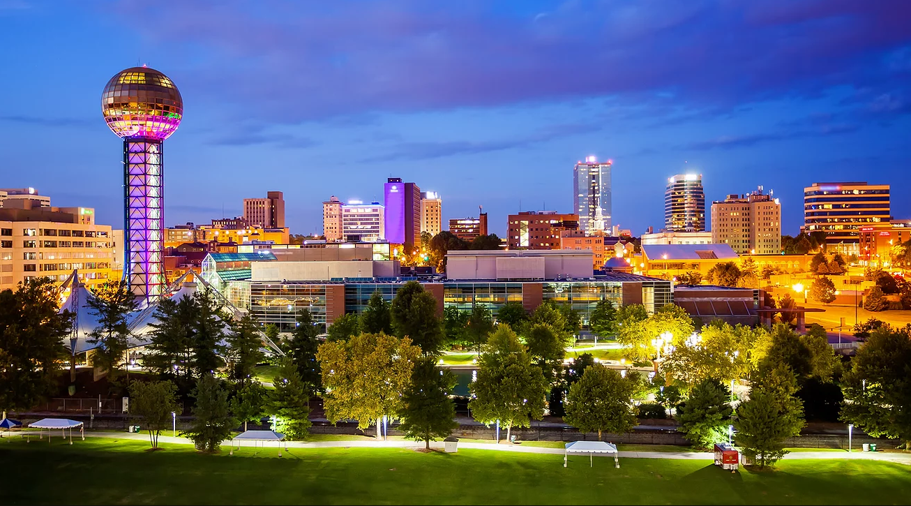 View of the Knoxville Sunsphere in the evening.